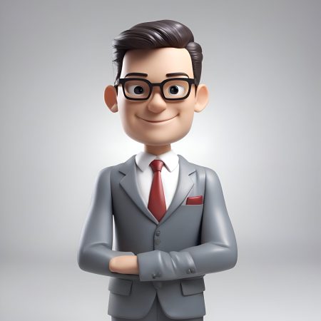 3d illustration of a businessman with glasses. standing with arms crossed